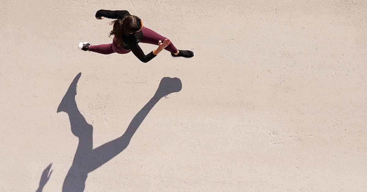Overhead picture of woman running