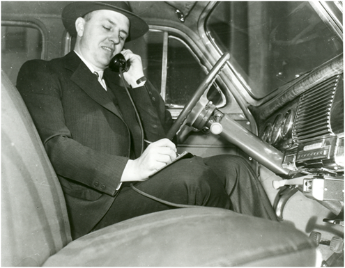 A Southwestern Bell foreman testing mobile telephone service, St. Louis, 1946 (Courtesy AT&T Archives and History Center.)